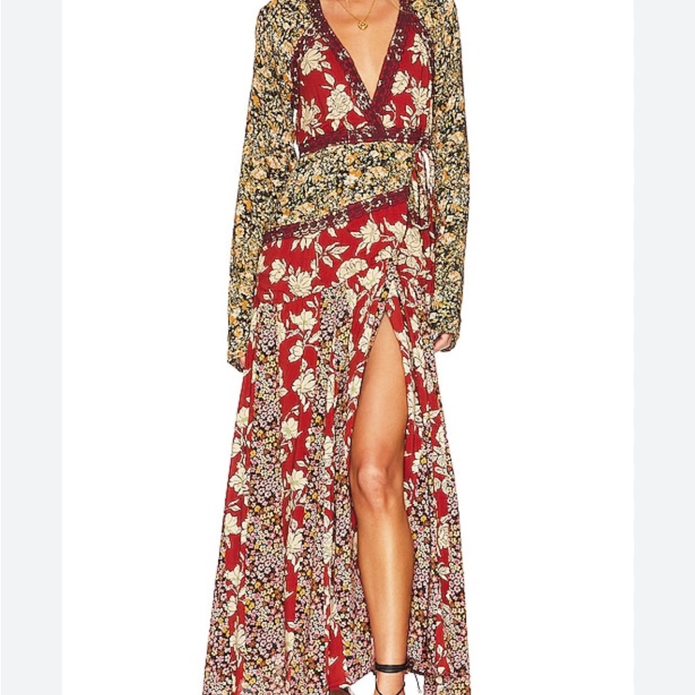 Free people Floral Split Maxi Dress in Red and Cream